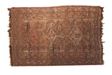 Antique Persian Kamseh rug, triple medallion and motifs in dusty blush, copper, slate blue.
