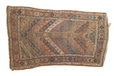 Antique hand knotted Kurdish rug with diagonal geometric patterns, navy, copper, ivory, 5x8.