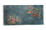 Vintage Chinese Nichols Art Deco runner with open dusty blue field, delicate asymmetric floral bouquets, 2x4.