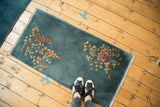 Nichols Art Deco runner, rose and blush floral bouquet on dusty blue field.
