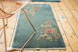 Vintage 1930s Chinese Art Deco runner, slate blue field with asymmetric floral design.