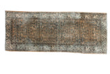Distressed vintage Hamadan runner, herati motif, Serbend border, in camel and faded blue.