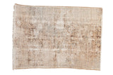 Vintage distressed Hamadan rug displays faded ivory, chocolate brown, and sand geometric patterns.