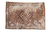 Distressed vintage Hamadan rug, serrated medallion, Herati, faded blush, blue, ivory, 3'9