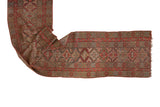 Antique Kurdish runner rug with allover diamond stepped medallions; red orange, brown, gold. 3'5
