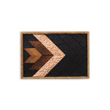 Claiborne Dusk rectangular wall art with charred wood, arrow pattern, hammered copper, 12x8 inches.