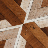 Knox Modern Wood Art, geometric intersection of textured warm brown and whitewashed wood planks.