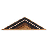 Huntleigh Dusk triangular wall art, dark and natural wood with copper strips.