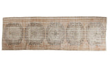 Distressed Oushak rug, faded blush and charcoal medallion design, textured pile, 3'2