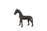 Vintage African zebra sculpture, dark copper with textured, carved stripes, 8 inches long.