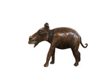 Vintage African copper hippo sculpture with rich brown patina and textured surface.