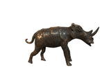 Detailed Copper Vintage African Rhino sculpture with rich, aged patina.