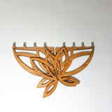 Amber bamboo Lotus Flower Menorah's right side and nickel candle cups.