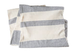 Hand-woven Spa Towel Cotton Throw with horizontal light gray and cream stripes, folded.
