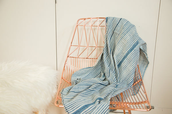 3x5 Striped Indigo African Textile Throw // ONH Item 4527 Image 1
