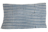 Vintage handwoven African indigo textile throw with blue and off-white stripes, 3'2