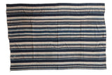 Collectible handwoven vintage indigo African textile throw, varied blue and cream stripes, 3'3