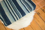 Detail of the supple, hand-woven texture and varying indigo blue stripes of the African throw.