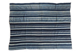 Vintage handwoven African indigo textile throw with diverse blue and white stripes, 4x5.