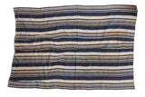 Hand-woven African indigo textile throw, featuring varied blue and natural beige stripes, 3'4