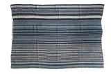 Collectible vintage hand-dyed indigo African cotton throw, variegated blue and cream stripes.