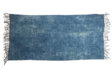 Denim Mossi Indigo African textile throw, hand-woven faded stripes, fringed, 3'4