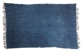 Handwoven African Indigo Textile Throw, denim blue with natural variations and frayed edges, 4'3