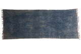 Vintage hand-woven African indigo textile throw, mottled denim blue, with fringed ends, 2'9