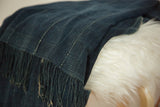 Collectible Mossi Indigo African textile with hand woven bands and fringe.