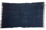 Vintage collectible hand woven indigo African textile throw, subtle horizontal stripes, fringed ends.