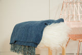 Denim Mossi Indigo African textile throw, hand woven with fringed edge.