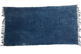 Deep denim blue hand woven African Indigo throw with subtle horizontal design, 3'6