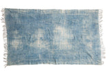 Vintage hand-woven Mossi indigo textile throw, variegated denim blue, with fringes, 3'6