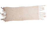 Natural African Textile Throw, hand woven supple cotton in light beige with tassels.