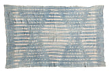 Vintage hand-woven African indigo textile throw with cream resist-dyed stripes and dots, 3'1