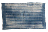 Collectible vintage hand-woven African Indigo textile throw with cream batik stripes, 3'3