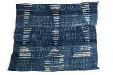 Vintage African Indigo textile throw with hand-woven deep blue and off-white abstract patterns, 3'9