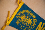 Vintage blue felt Notre Dame University flag with detailed yellow university crest.