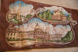 Close-up of the Boston felt flag displaying State House and Kings Chapel with aged patina.