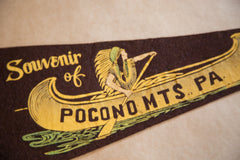 1940S Fantastic Pocono Mountains PA Felt Flag Native American In Canoe Felt Flag Banner Pennant