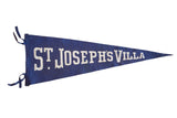 1940s St. Joseph's Villa felt pennant flag, deep blue with white lettering, 10x28 inches.