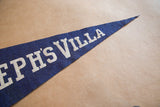 1940s blue felt pennant with bold cream 'EPH'S VILLA' lettering and textured surface.