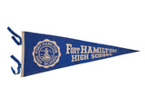Circa 1970s Fort Hamilton High School blue felt flag with school crest, 11x28.