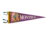 Vintage Montreal Canada felt pennant, purple with Native American imagery and fall leaves.