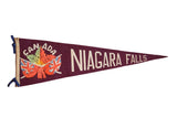 Vintage Niagara Falls felt pennant, deep burgundy with Canada, maple leaf, and British flag.