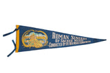 Vintage deep blue felt Roman Singers flag with colorful St. Peter's Basilica illustration.