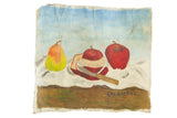 Vintage Kal Greene still life painting of fruit on aged canvas, signed, 16x15.