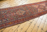 Vintage runner's navy field with brick red border, and asymmetric Herati pattern.