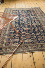 Finely woven Antique Shirvan rug detail: Kufic border, geometric rams horn motifs, tatter to ends.