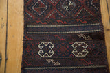 Fine soumac flat weave and traditional geometric patterns on an antique Persian Belouch rug runner.